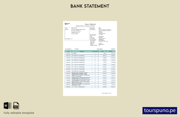 listo para imprimir plantilla de páginas de Word de extracto bancario de India B